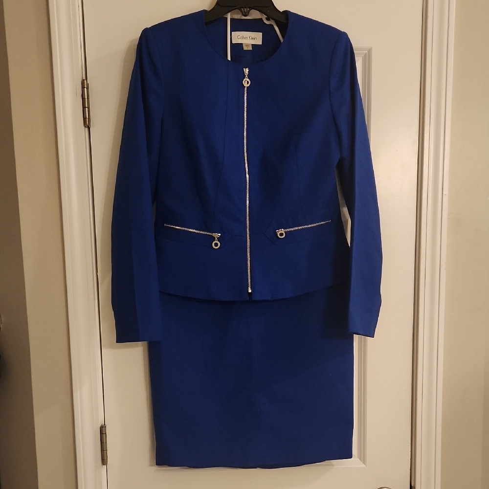 Calvin Klein Women's Blue Skirt Set with Zipper Detail